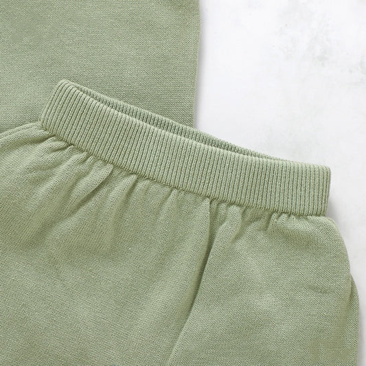 Baby Solid Color Knit Short Sleeve Shirt & Shorts Set