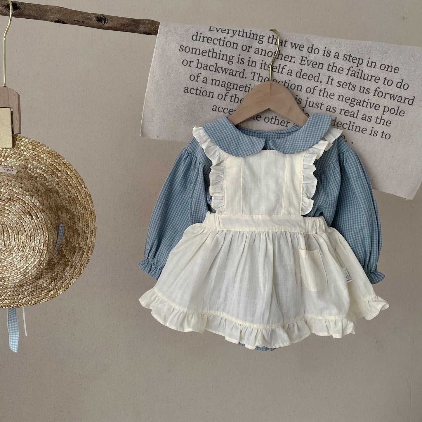 Infant Plaid Long Sleeve Romper & Sling Skirt Set