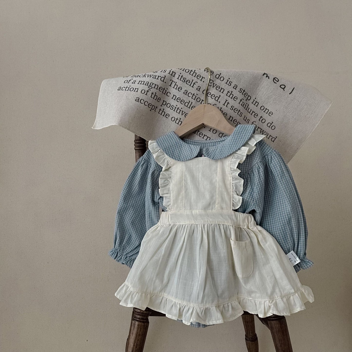Infant Plaid Long Sleeve Romper & Sling Skirt Set