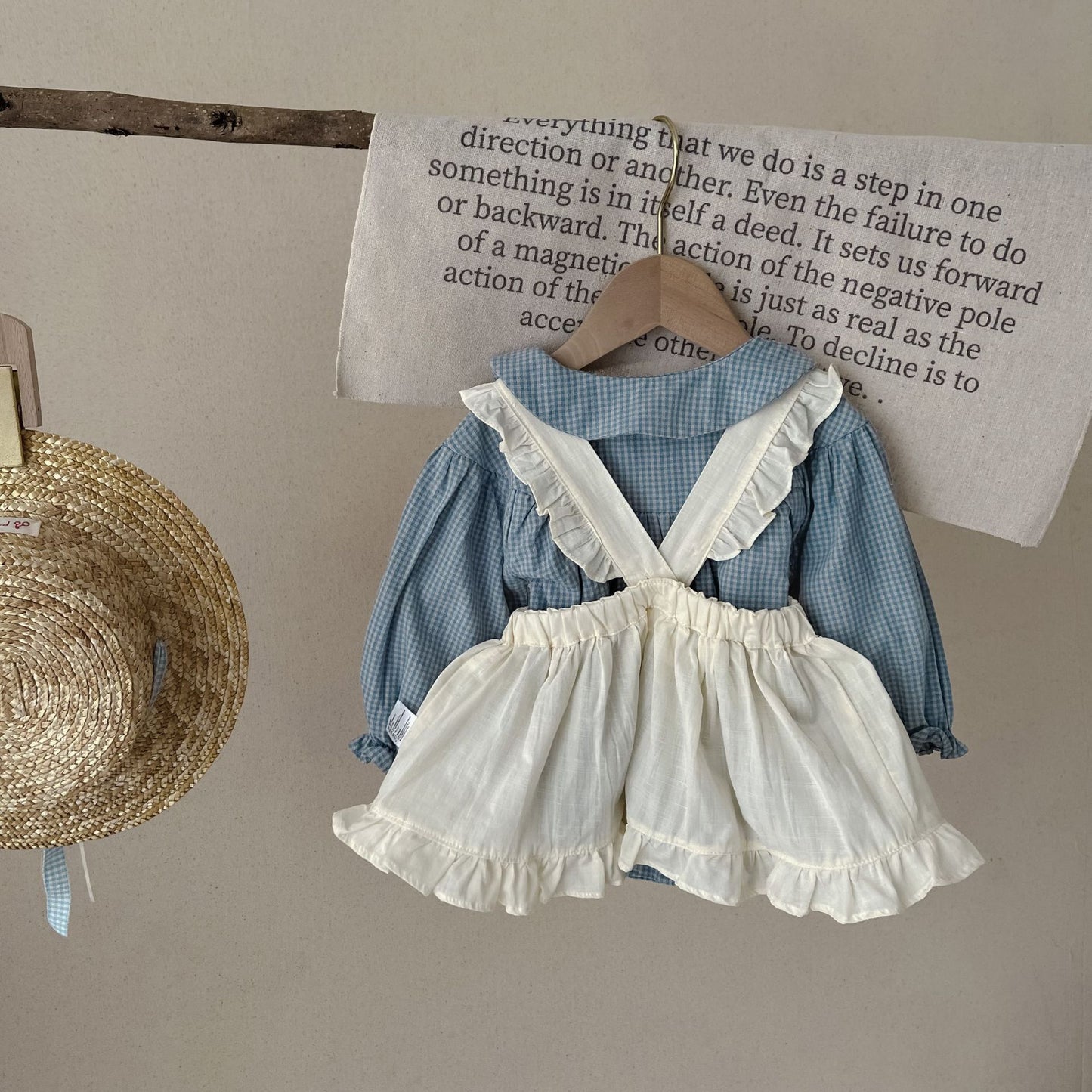 Infant Plaid Long Sleeve Romper & Sling Skirt Set