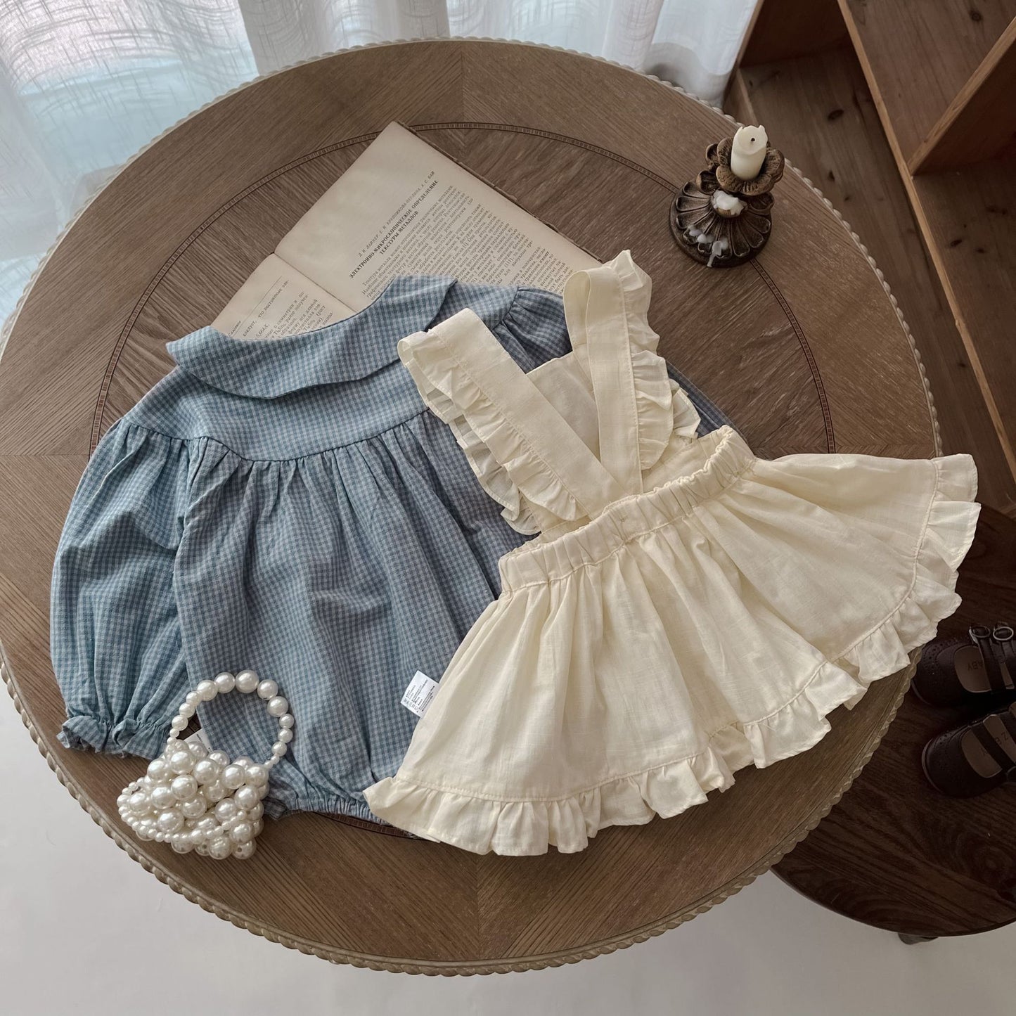 Infant Plaid Long Sleeve Romper & Sling Skirt Set