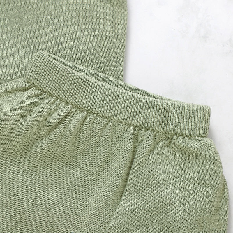 Baby Solid Color Knit Short Sleeve Shirt & Shorts Set