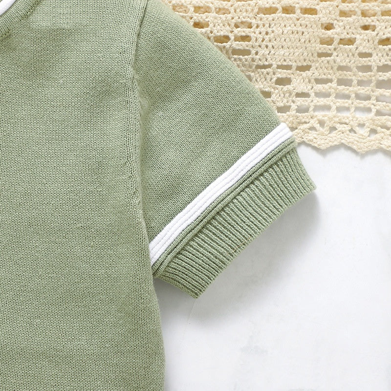 Baby Solid Color Knit Short Sleeve Shirt & Shorts Set