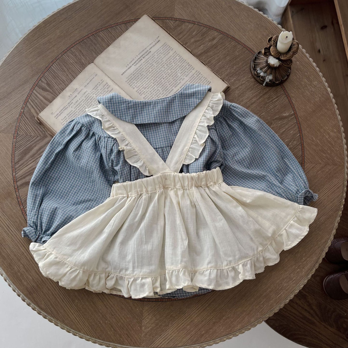 Infant Plaid Long Sleeve Romper & Sling Skirt Set