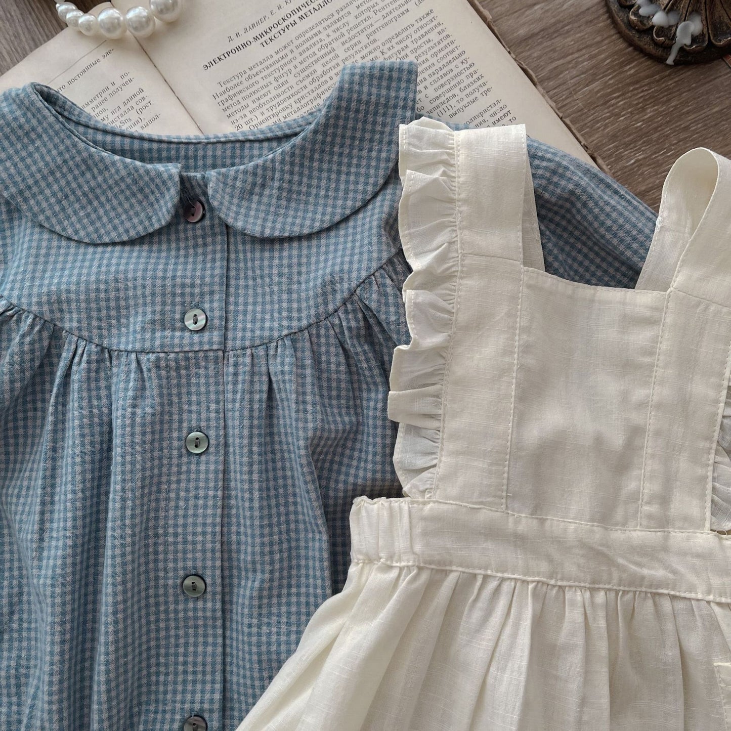 Infant Plaid Long Sleeve Romper & Sling Skirt Set