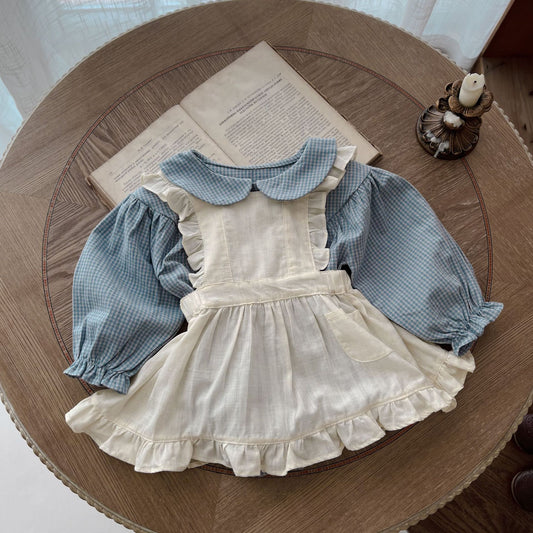 Infant Plaid Long Sleeve Romper & Sling Skirt Set