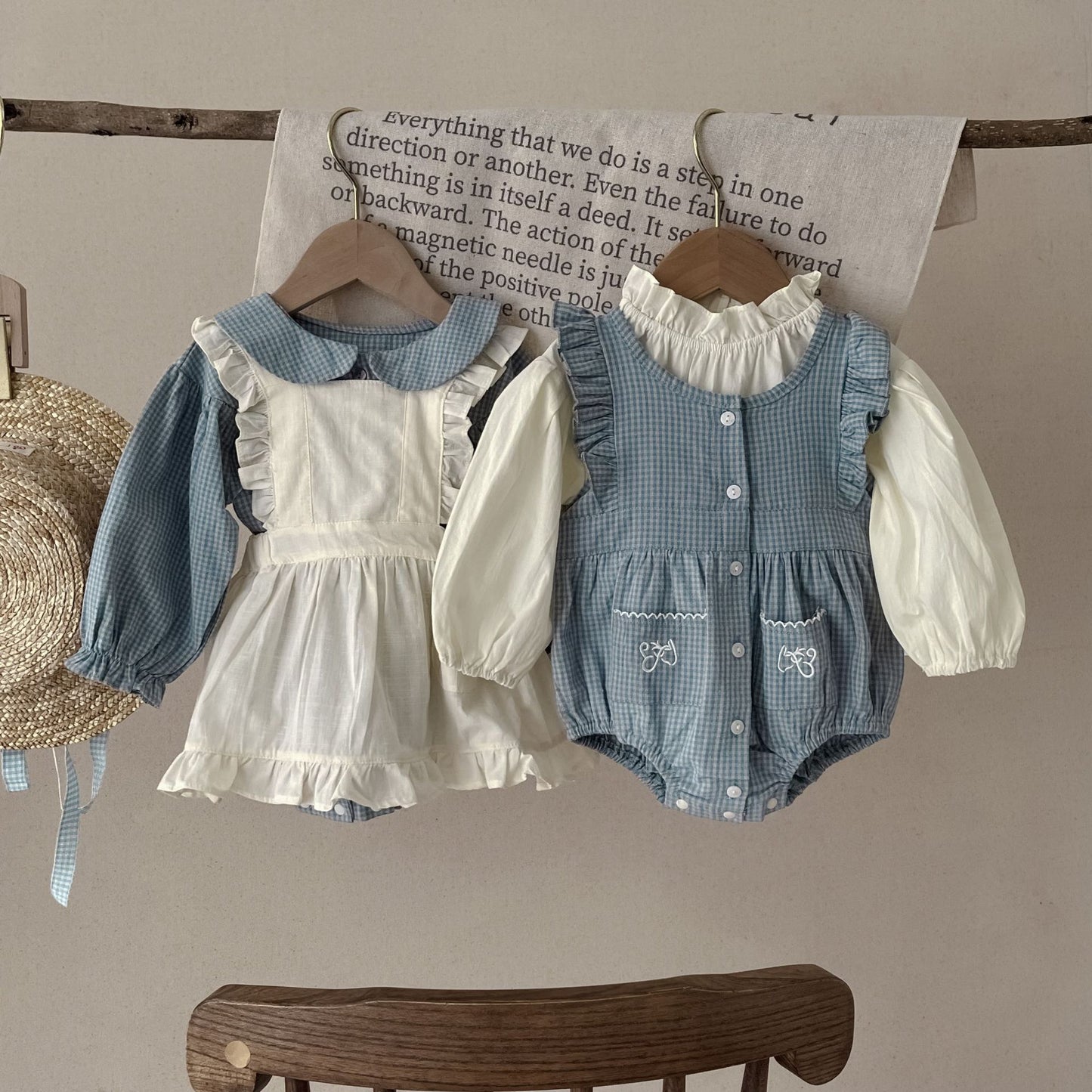 Infant Plaid Long Sleeve Romper & Sling Skirt Set